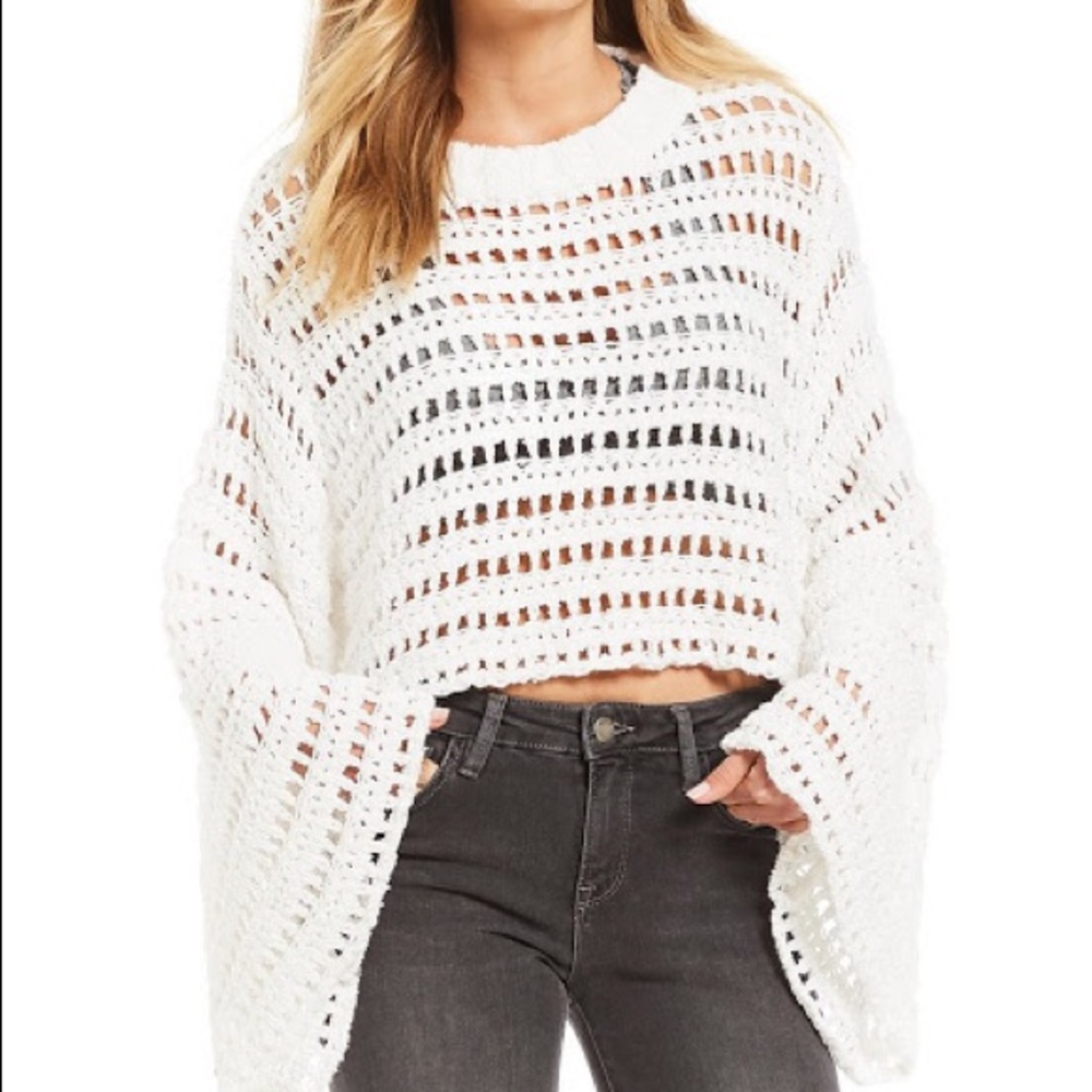 NWT Free People White Bell Sleeve Crop Top